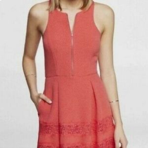 EXPRESS zippered front coral sleeveless tank top lace detail dress